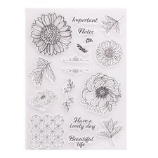 Flowers Leaves Sunflower Peony Lovely Day Phrase Plaid Background Clear Stamp