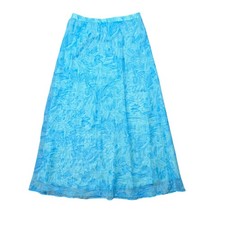 Vintage Blue Floral Sheer Overlay Maxi Skirt Size 10 Fairy Mermaid Ethereal
