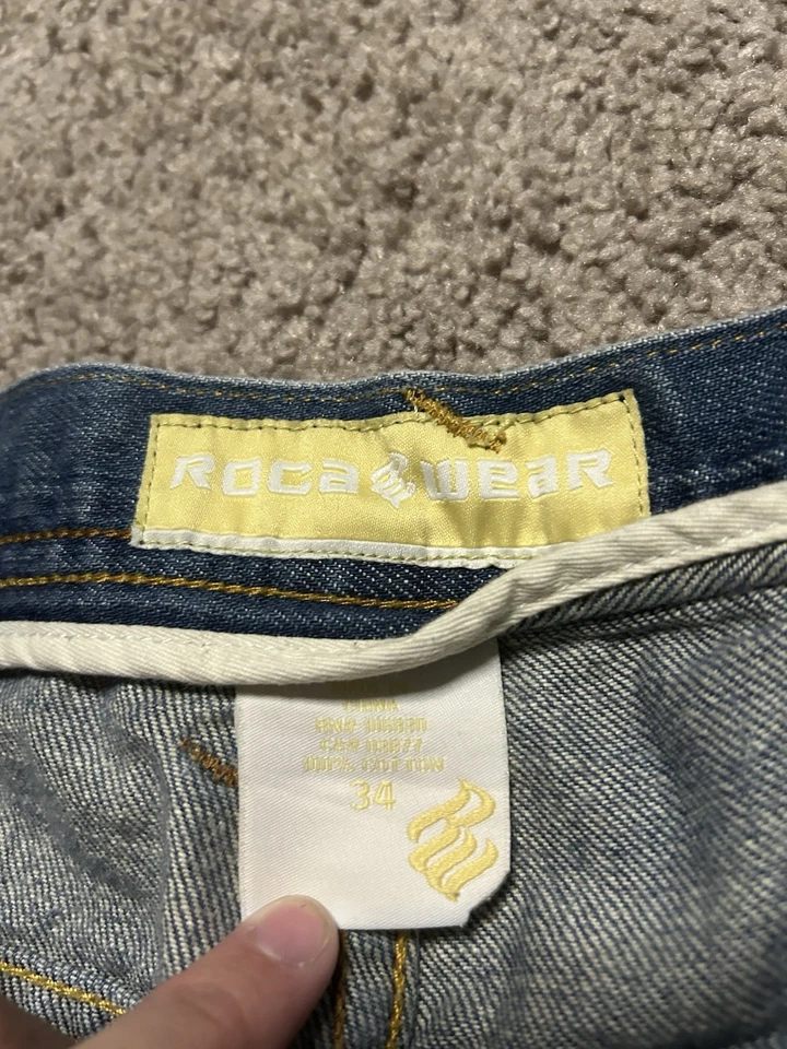 Pantalones Cortos Vintage Rocawear Para Hombres 34 Azul Sueltos Hip Hop Patinador Cyber Y2K Foto 4 de 4