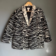 CHICO'S Women's 2/12 B W Abstract Zebra Print Classic Blazer Career City NWOT