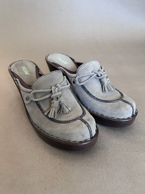 Light Brown Genuine Leather Heeled Slip On Clogs Tassels Women s US 8.5 M