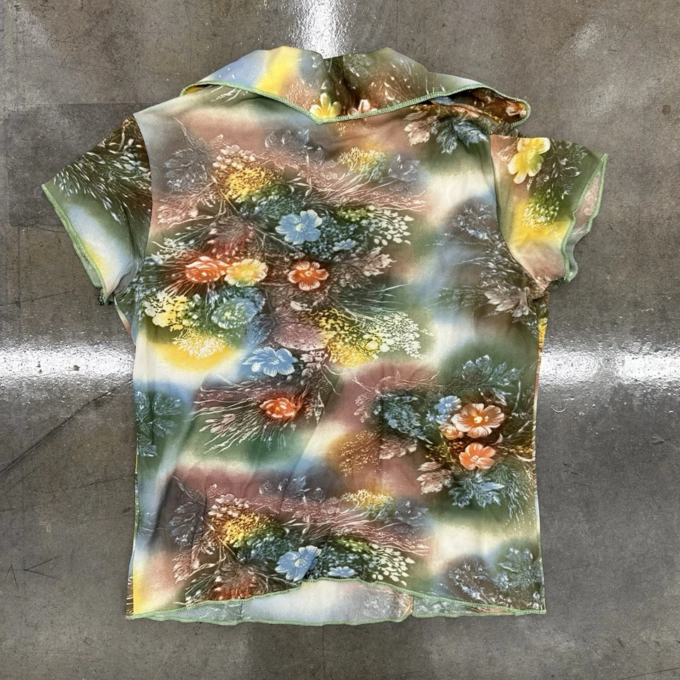 Blusa Pullover Vintage Años 70 Floral Acetato Nailon Manga Corta Mediana Foto 4 de 4