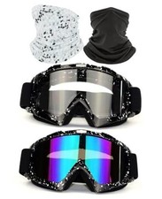 4Pcs Set, Dirt Bike Goggles with Face Cover Marble Black Colorful-Clear