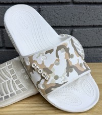 CROCS CLASSIC White Brown Marbled Camo Slides Slip On Foam Sandals Women's 10