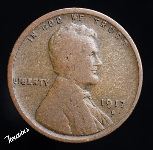 🇺🇸  1917-S Lincoln Wheat Cent Penny F-VF Details.  Actual Coin Pictured