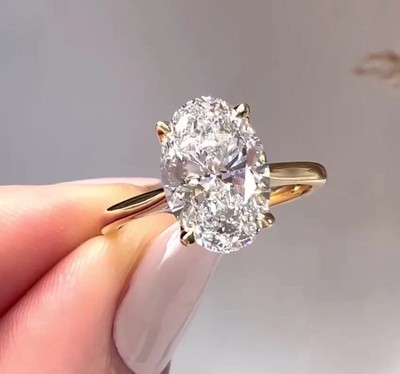 3 kt Ovalschliff VVS1 Moissanit Verlobungsring massiv 14 Karat Gelbgold vergoldet