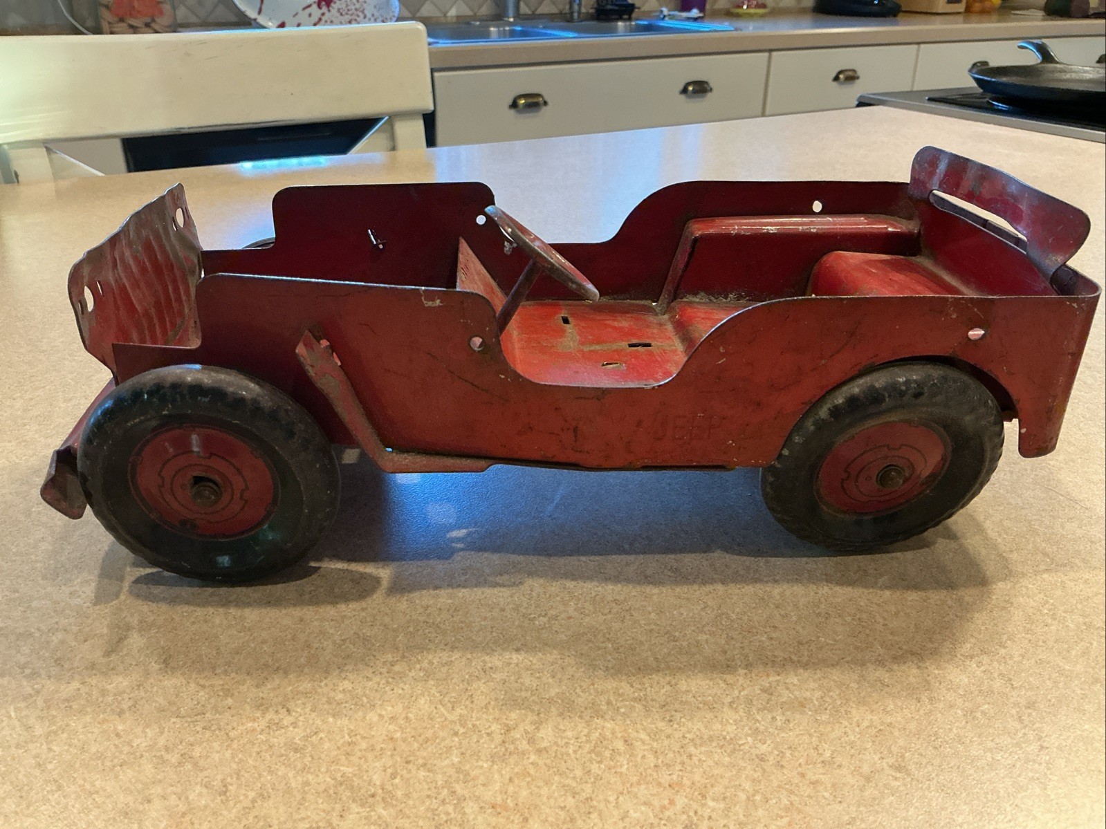 Vintage Louis Marx Pressed Steel Jeep Body With Tin Wheels