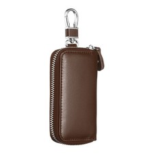 Genuine Leather Key Holder Bag Car Chain Wallet with 6 Hooks Keyring Brown