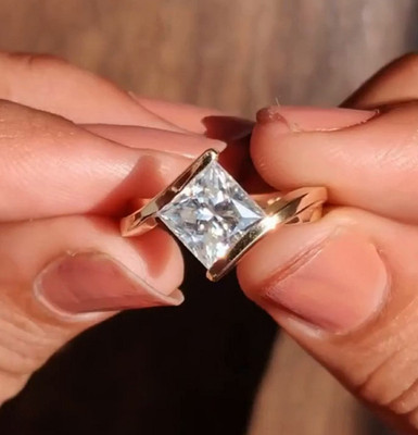 2Carat Bypass Set Princess Cut Moissanite Classic Solid Yellow Vermeil Gold Ring
