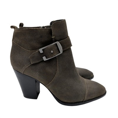 Donald Pliner Sage Suede Buckle Ankle Boots Women's 9.5M Olive Brown Block Heel
