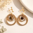 Clip On Earrings Hoop Gold Layered Tiger Eye Effect Bead Non Drop Pierced Party