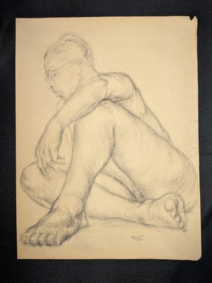 Vintage 1950 RISD Academic Figure Study Male Graphite Drawing Robert Mowry 18x24