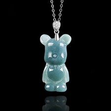 Myanmar Jadeite Bear Pendant Necklace 925 Silver Burmese Jade Luxury