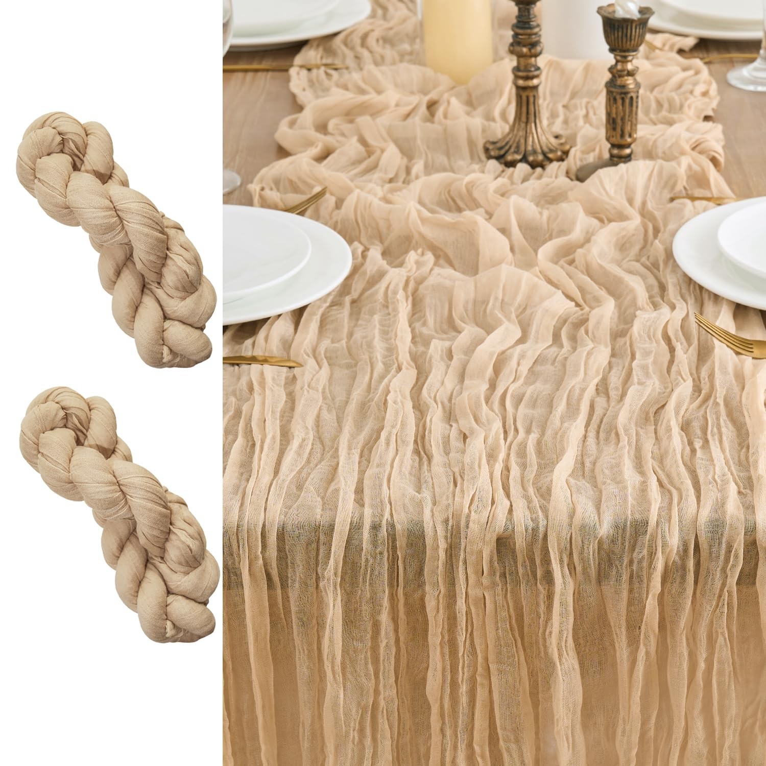 Chemin de table en étamine de gaze de coton bohème en lot de 2 pièces pour décoration