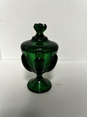 Vintage Viking Glass Evergreen Epic Six Petal Covered Mint Jar Candy Dish MCM