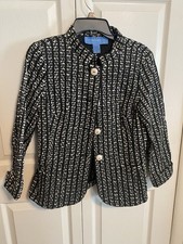 Doncaster Sport Collection Womens Jacket Blazer Black  Cream Woven Pattern