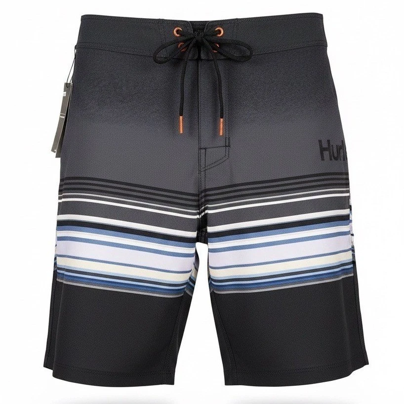 Hurley Mens Phantom Spectrum Board Shorts Black Charcoal Striped, Size 33, NWT