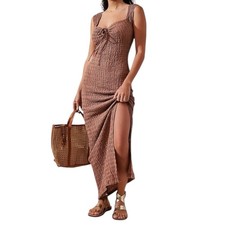 Free People Beach Eleni Bodycon Midi Dress Brown Medium Resort Wear Boho Earthy