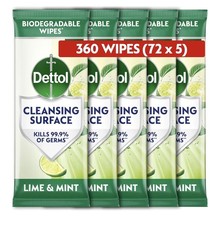 Image of x 5 Packs Of Dettol Antibacterial Cleansing Surface Wipes 72 Per Pack Lime&Mint