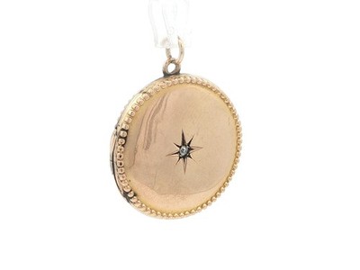 Antique Victorian 10k Gold Old Mine Diamond Monogramed Circle Locket Pendant