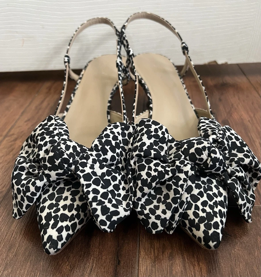 Tacones de gatito ANN TAYLOR estampado de leopardo lazo grande espalda día a noche talla 8,5 M Foto 3 de 4