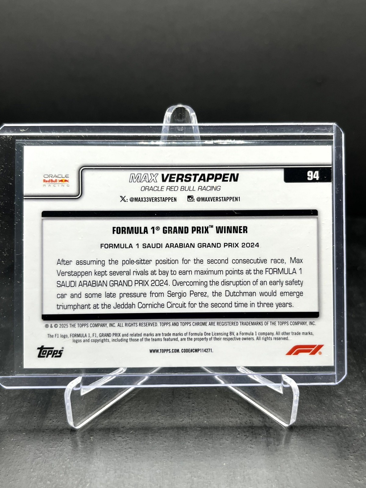 2025 Topps Chrome F1 Max Verstappen Saudi Arabia GP Winner Blue 092/150 #94 view 2