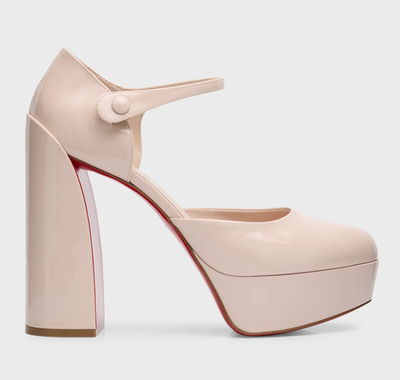 Christian Louboutin Movida MJ 130 Leche Patent Platform Block Heel