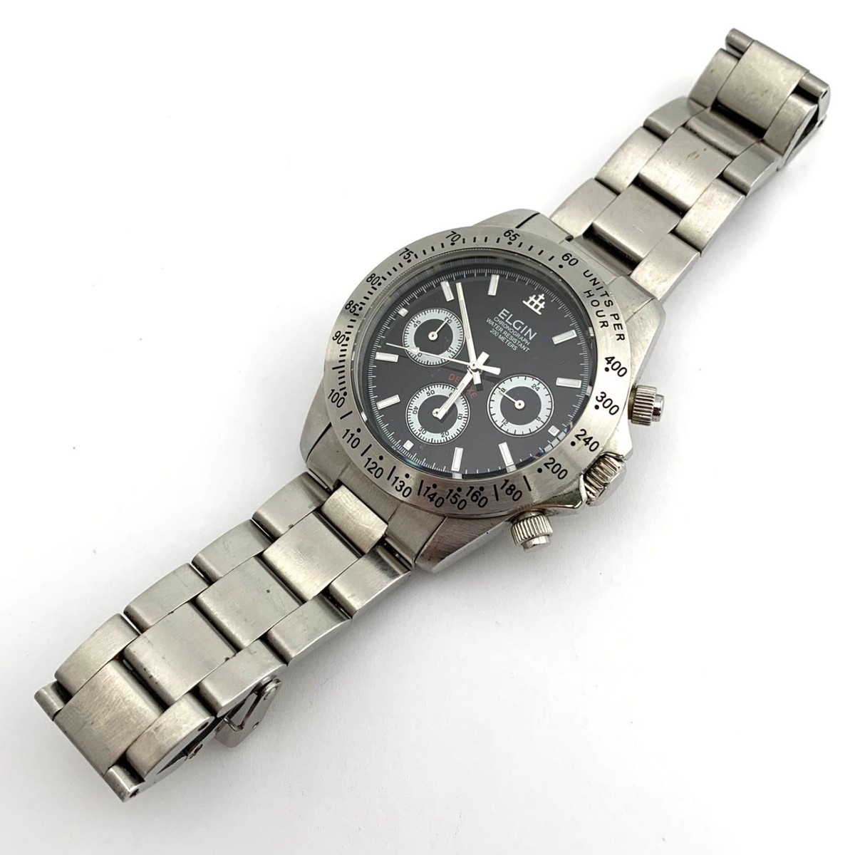 ELGIN FK-1059N-SL Chronograph men Quartz Black Dial Watch Japan