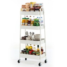 4 Tier Utility Rolling Cart, Metal Mobile Storage Shelf