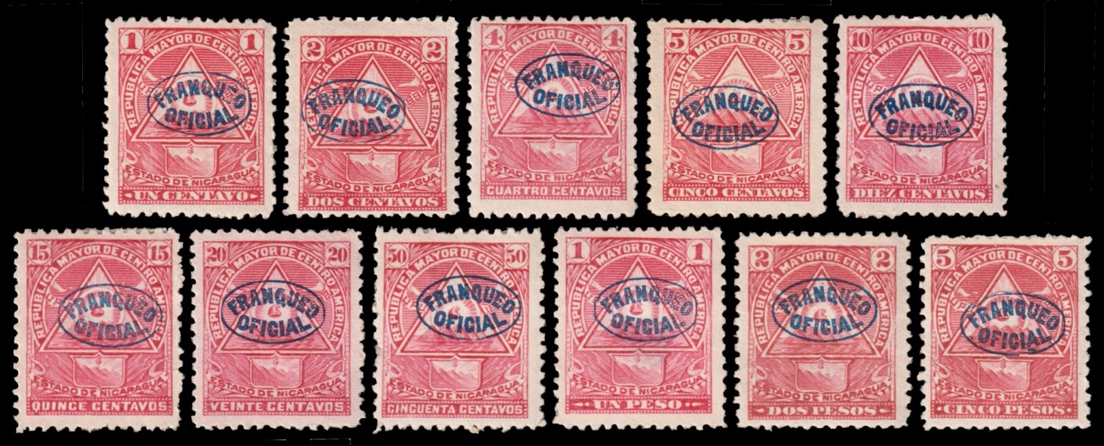 Nicaragua Scott O118-O128 (1898) Mint H VF Complete Set, CV $69.75 C