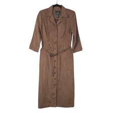 Positive Attitude Dress Womens 6 Brown Faux Suede Shirt Maxi Belted Western Boho