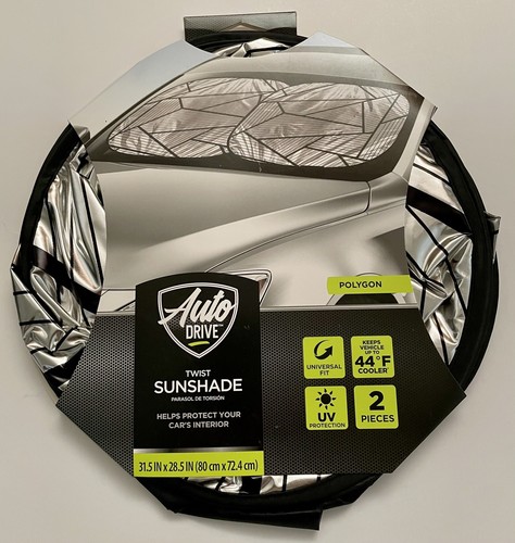Autodrive 2-Piece Twist Sun Shade – Universal Fit For Car/Truck/SUV, 31.5 X 28.5 Inches, Silver