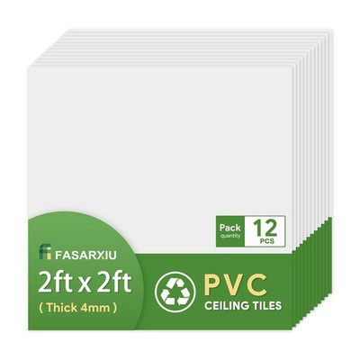 Fasarxiu 24''x24'' White Drop Ceiling Tiles Waterproof 2ft x 2ft, 