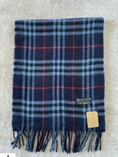 Burberry Navy Nova Check Schal Lammwolle Made in England ged&auml;mpft/debobbled