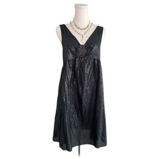 Adrianna Papell Black Shimmer Babydoll Dress Beaded Flowy Party Cocktail Sz 4
