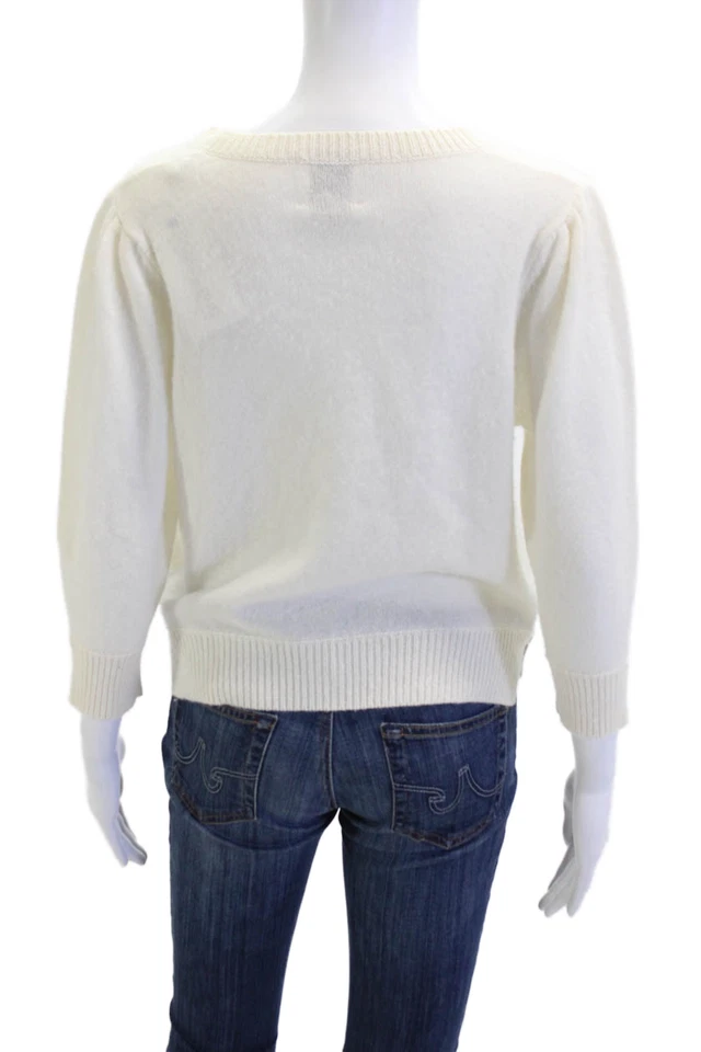 Cardigã feminino Allude suéter cashmere branco gola redonda manga 3/4 botão tamanho P - Imagem 3 de 4