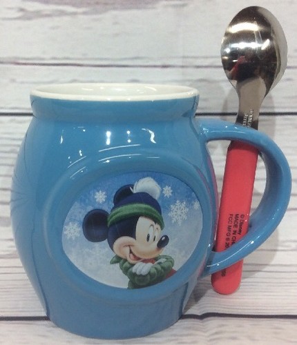 Disney Mickey Mouse Hot Chocolate Cocoa Mug With Spoon Blue Winter - Imagen 5 de 11