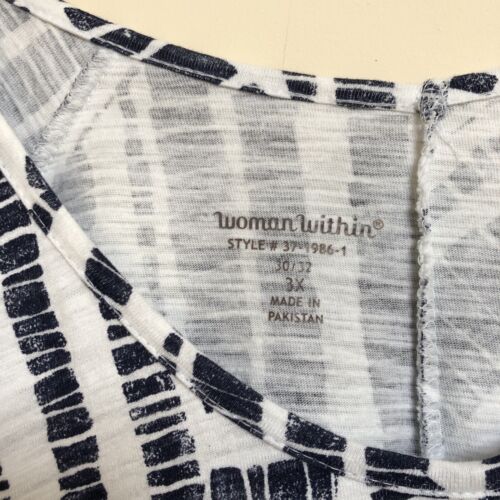 Woman Within Pullover Tunic Womens 3X Navy/Wh Cotton Patchwork Shark Bite Hem - Picture 3 of 12