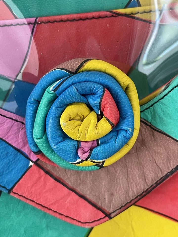 Stuart Weitzman Bag Cross Body 80's Red Green Blue Clear Patent Dust Bag Vintage - Image 2 of 4