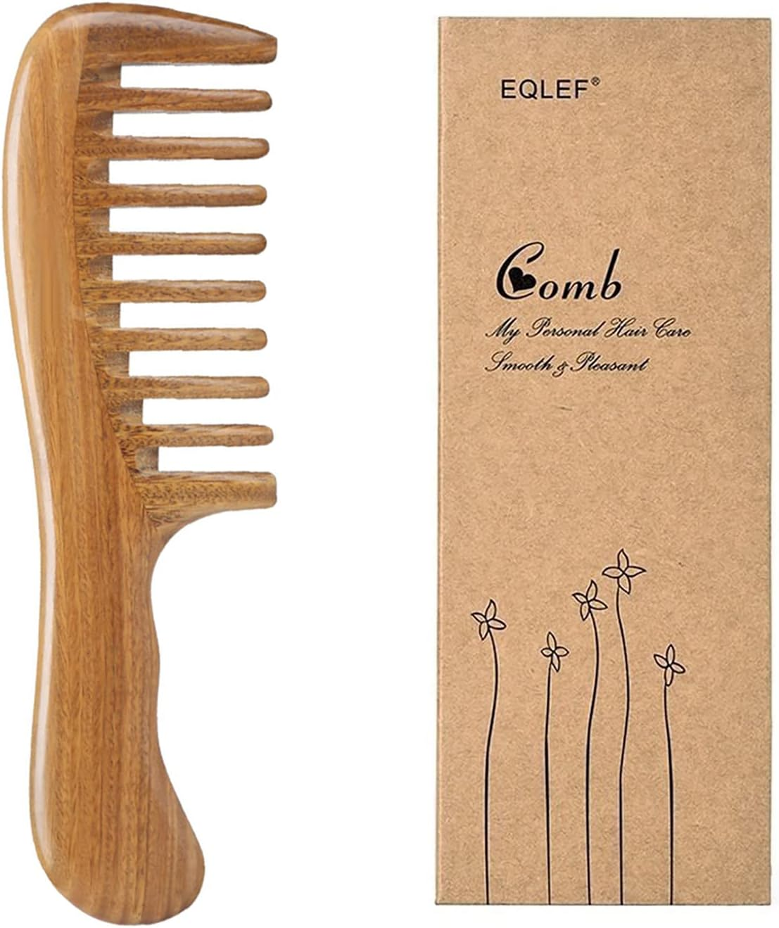 Green Sandalwood Comb , Wooden Wide Tooth Comb for Curls No Static Ha