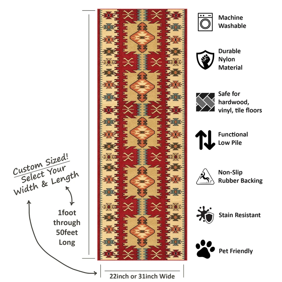 Ковер для прихожей индивидуального размера нескользящий резиновый сзади КРАСНЫЙ богемный восточный - Изображение 3 из 4