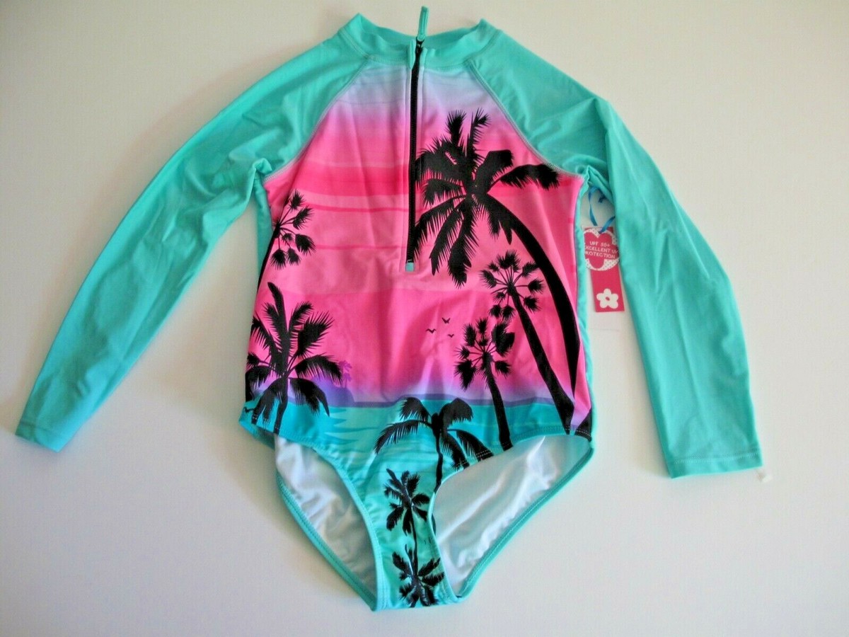 LIMITED TOO Big Girl's 10/12 Long Sleeve Rash Guard Swimsuit Pc Seafoam  Green
