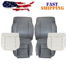For 2004-2008 Ford F150 XLT Driver Passenger Bottom Top Leather Seat Cover Gray