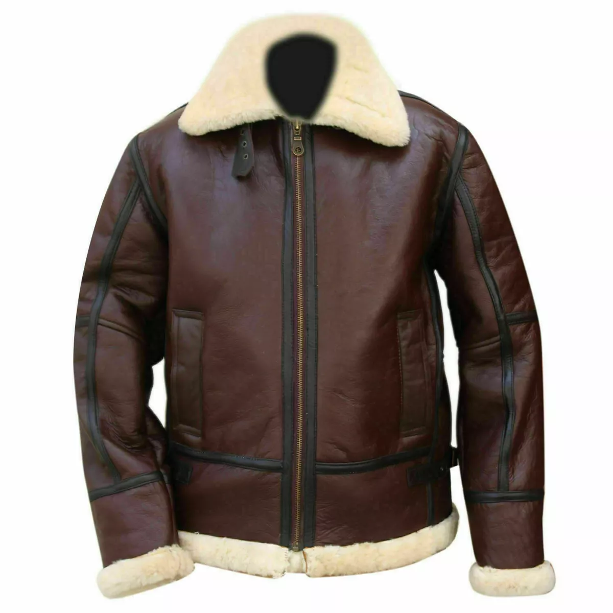 MENS RAF B3 AVIATOR REAL LEATHER BROWN BOMBER SHEEPSKIN WW2 PILOT