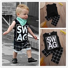 Toddler Kids Boys Clothes Letter Print Tank Top Plaid Shorts Pants Outfit Set