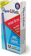 Paper Mate Write Bros Ballpoint Pens, Medium Point 1.0Mm , Blue, 12 Count 3311