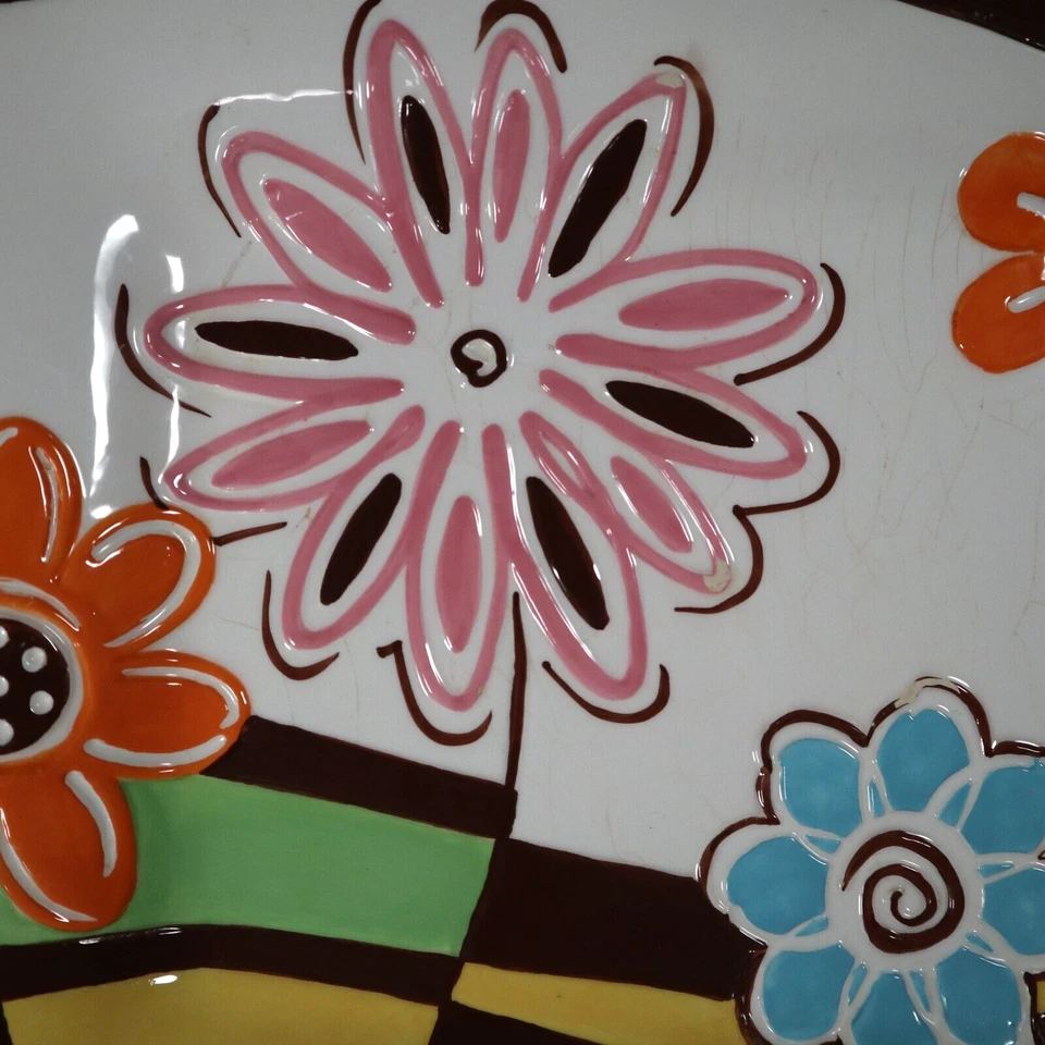 Bella Casa by Ganz Ceramic Pastel Flower Serving Tray Platter Colorful Glazed - Image 4 of 4