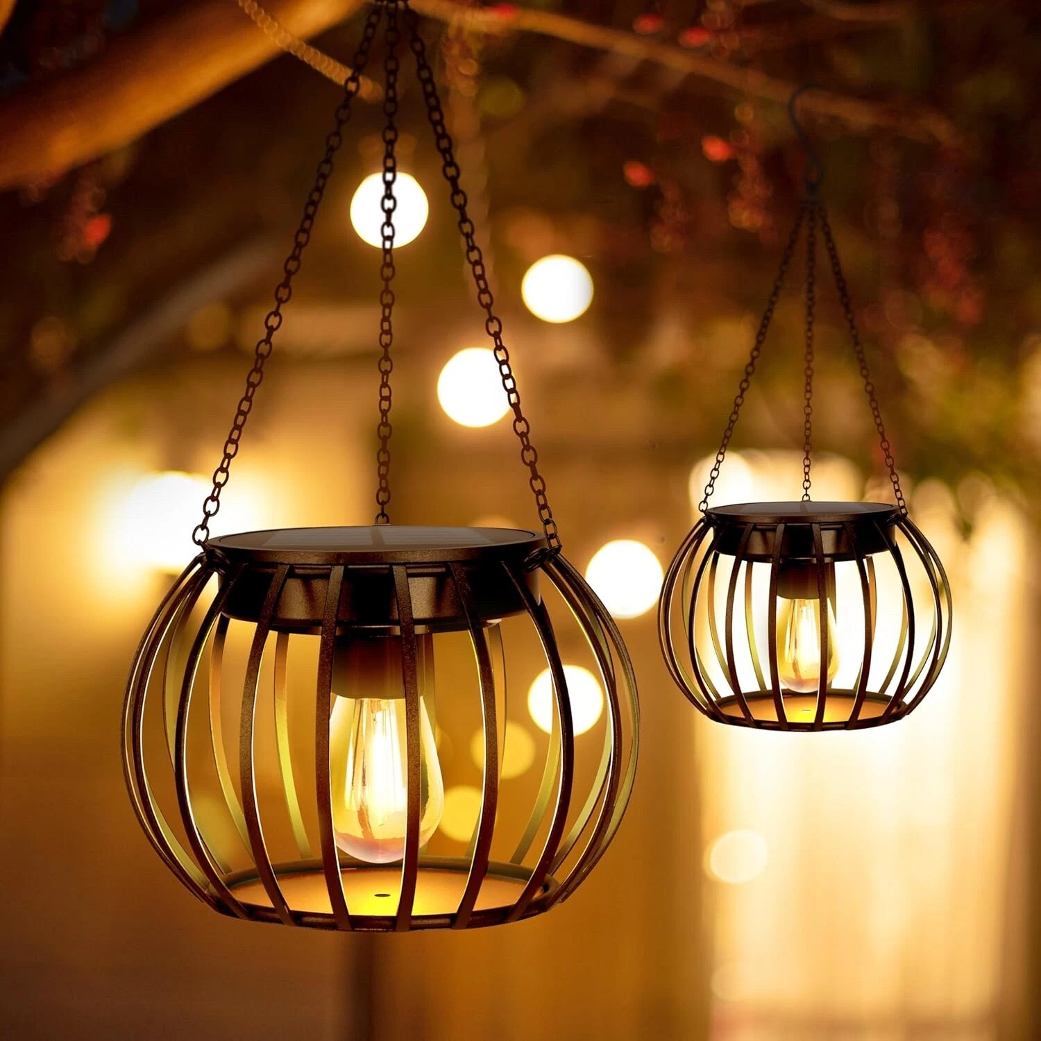 2Pack Solar Hanging Metal Lantern Waterproof for Outdoor Garden Patio Decorative