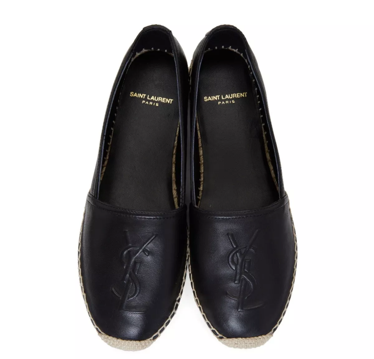 Saint Laurent Logo Black Leather Espadrilles