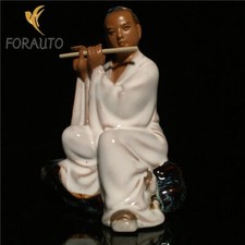 4.3" Chinese Pottery Porcelain Classical Allusion Wind Instruments Figure Statue